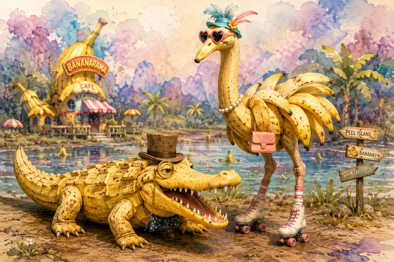 Quirky 3D Banana Animals In A Surreal Watercolor World