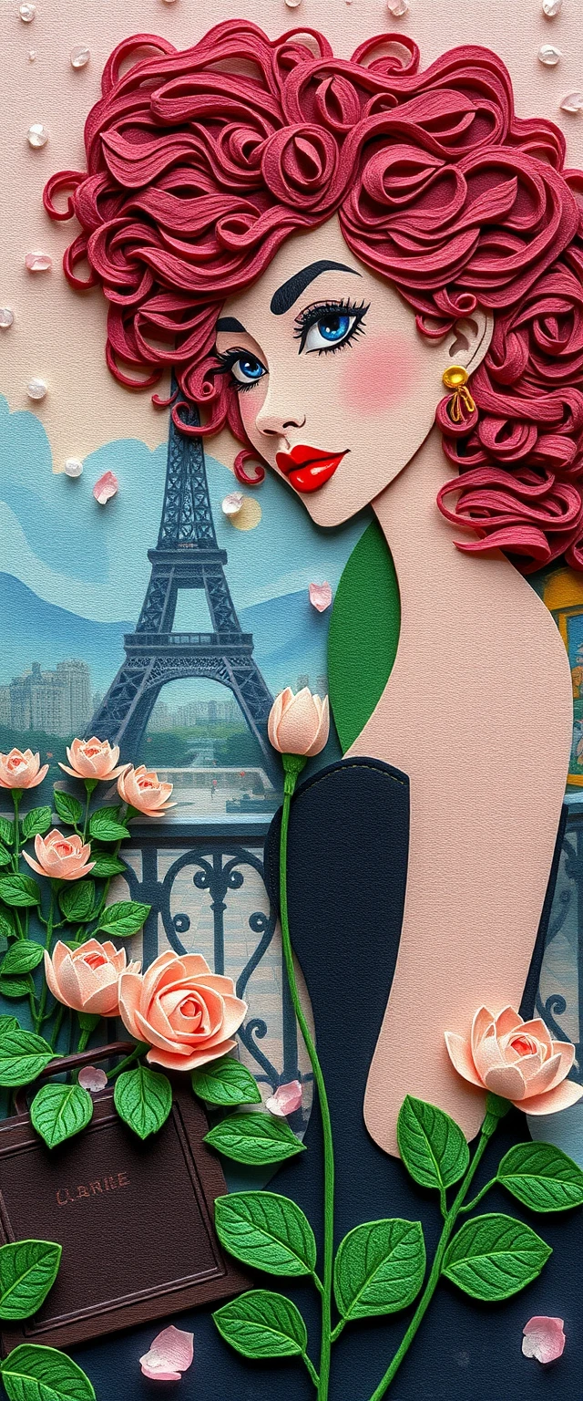 Impressionist cubist portrait of a glamorous woman in a garden