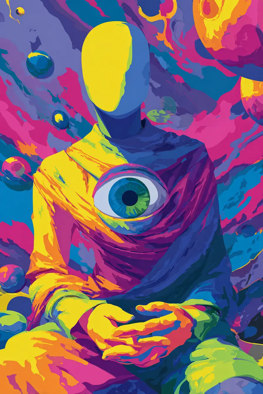 Abstract humanoid figure with central surreal eye motif