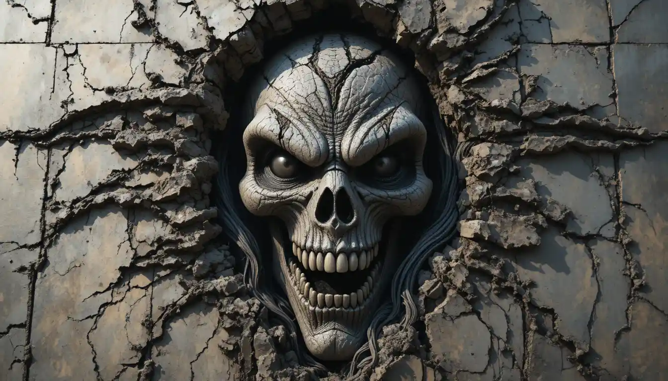 Giant Monstrous Face Emerging From A Dark Wall