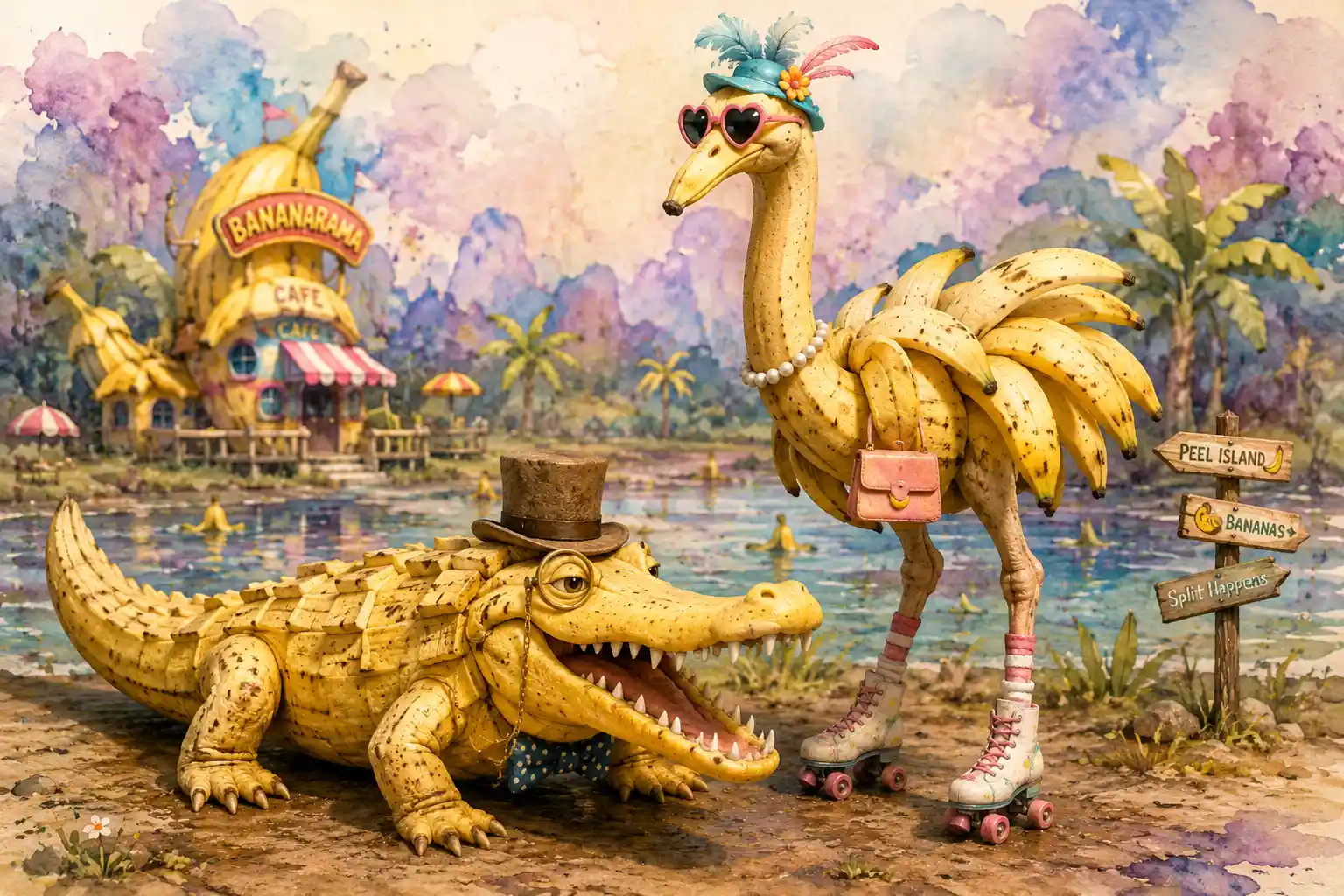Quirky 3D Banana Animals In A Surreal Watercolor World