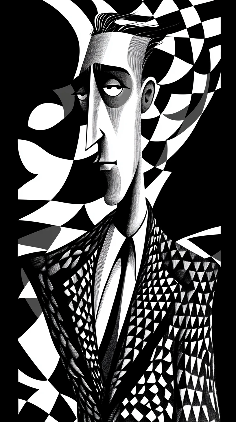 Playful chess player in bold 1990s style illustration