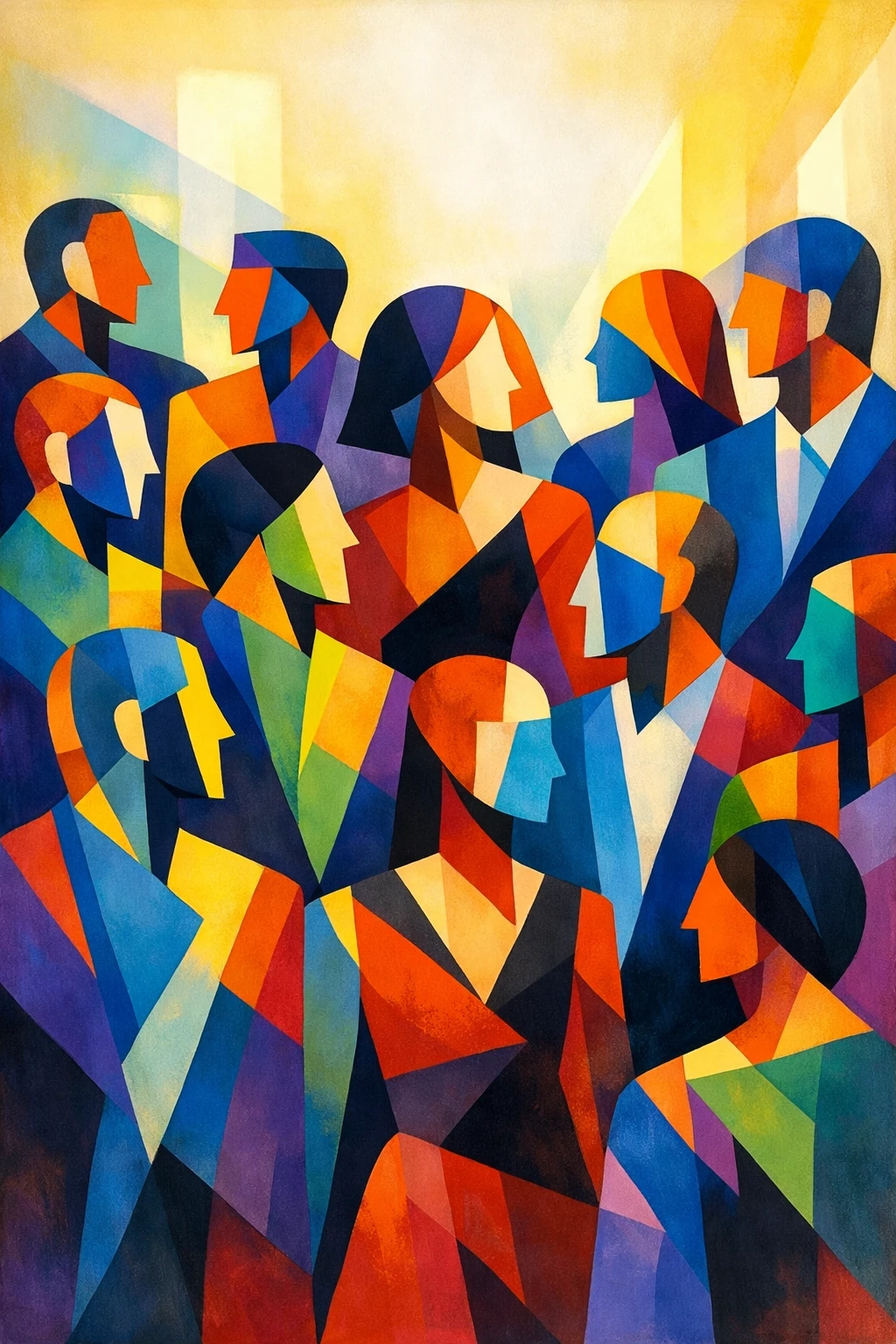Colorful abstract crowd of geometric human figures