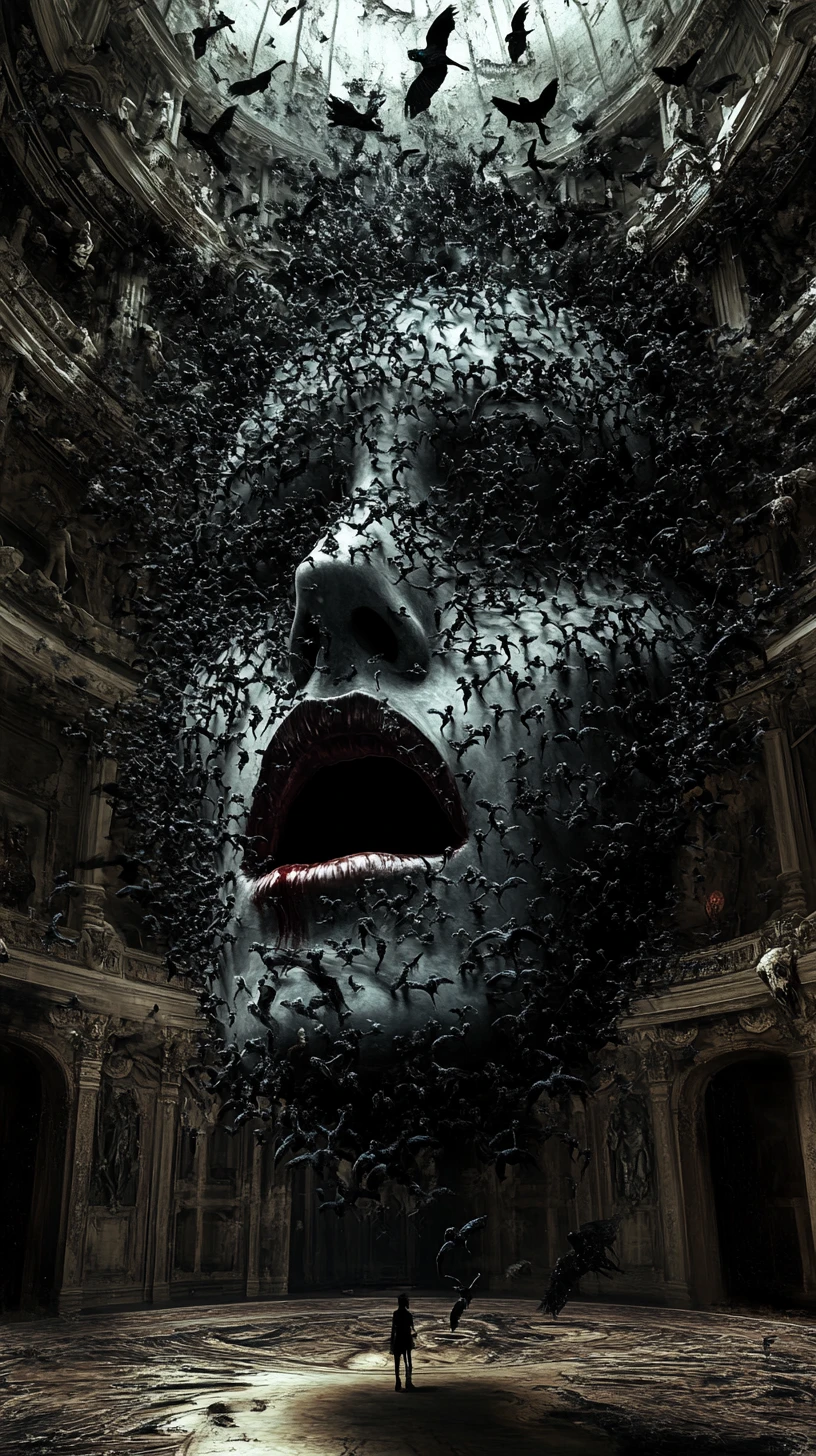 Surreal Demonic Face Formed By Imps In Gothic Theater