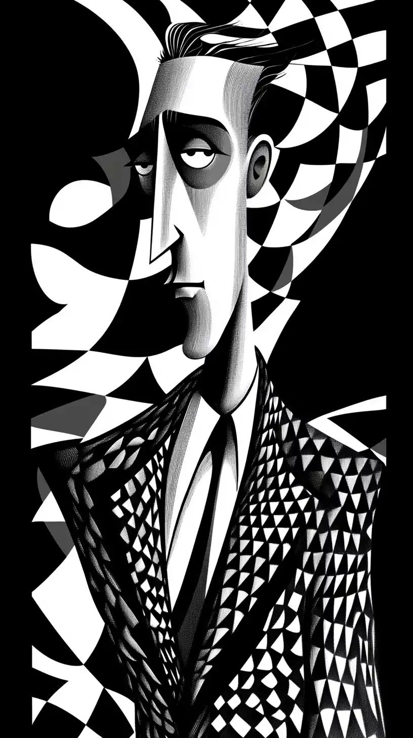 Playful chess player in bold 1990s style illustration