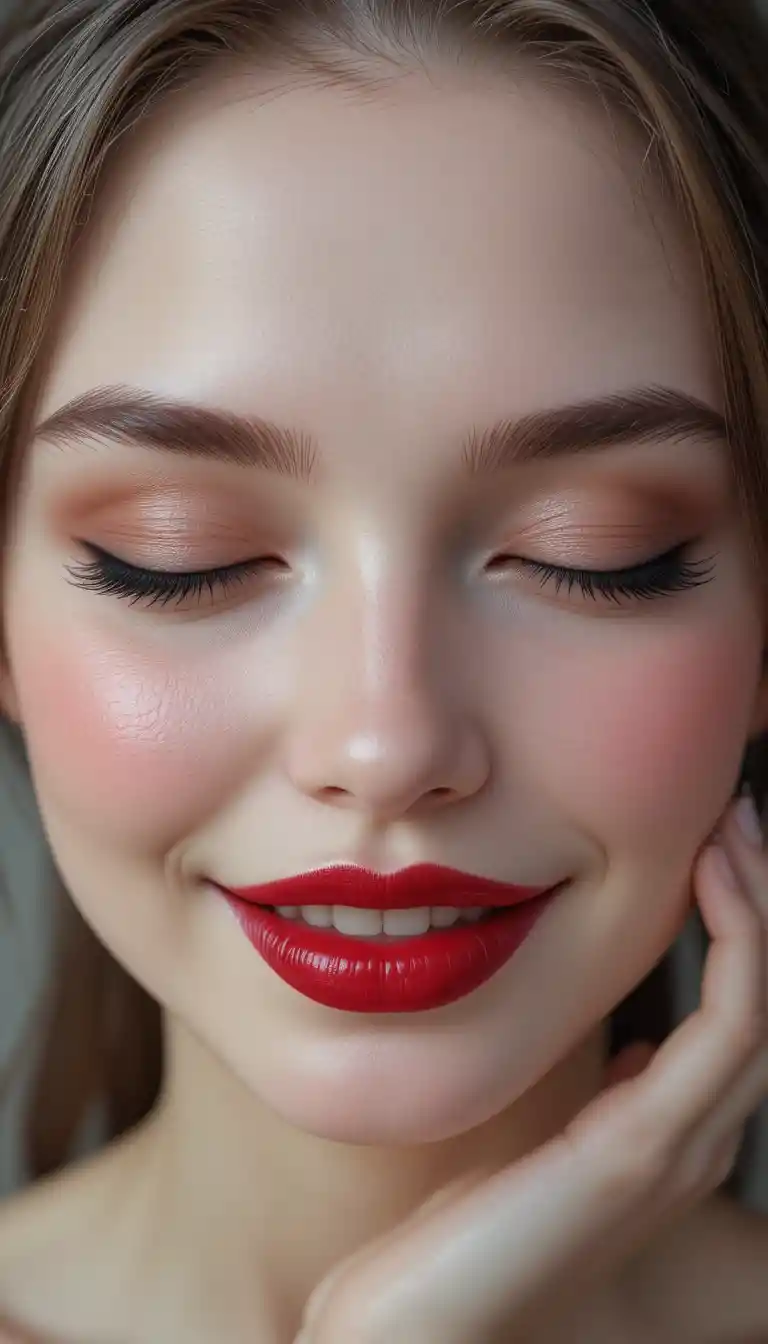 Close up portrait of a woman with highlighted red lips