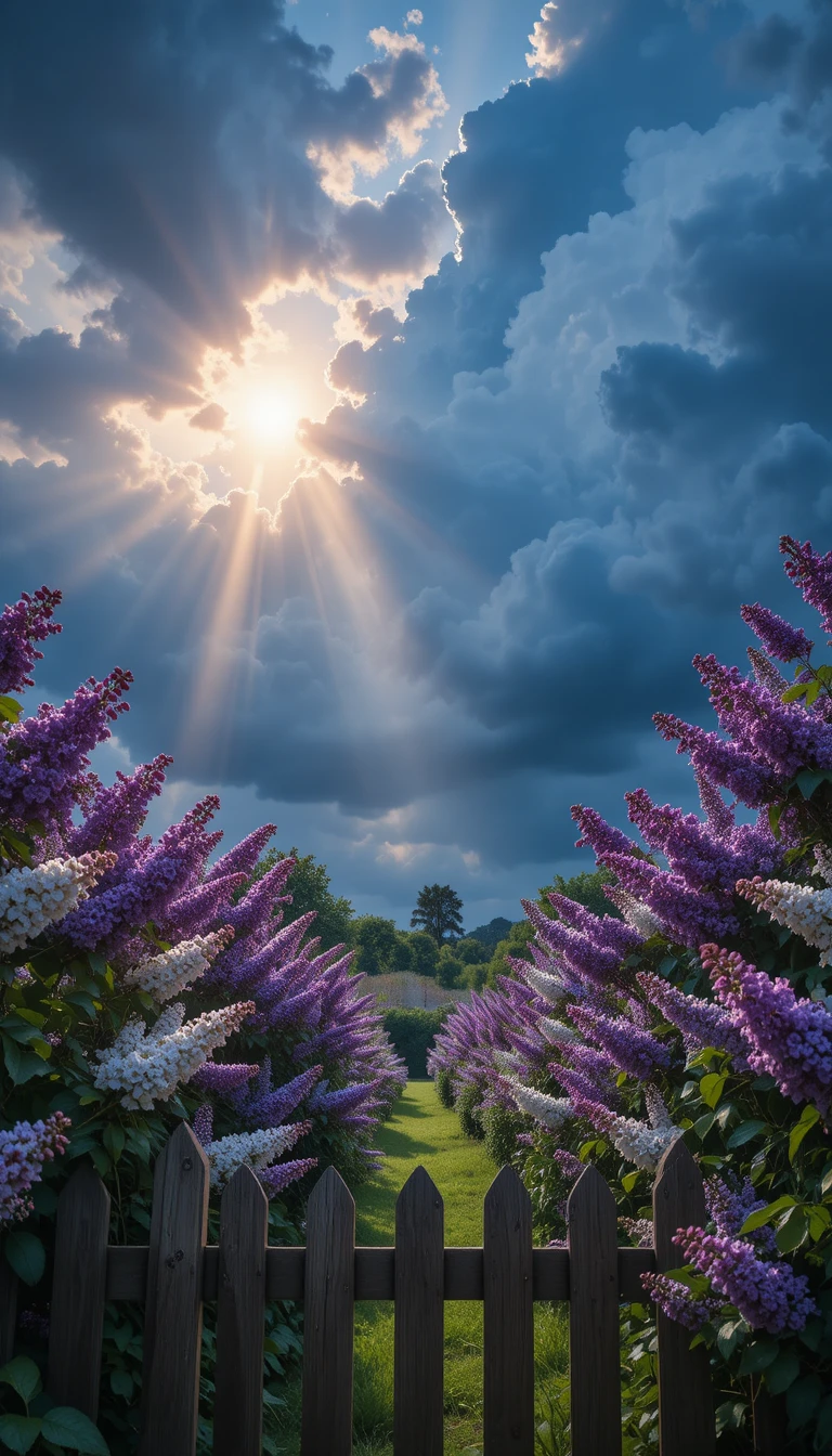Spring garden lilac flowers after a passing thunderstorm