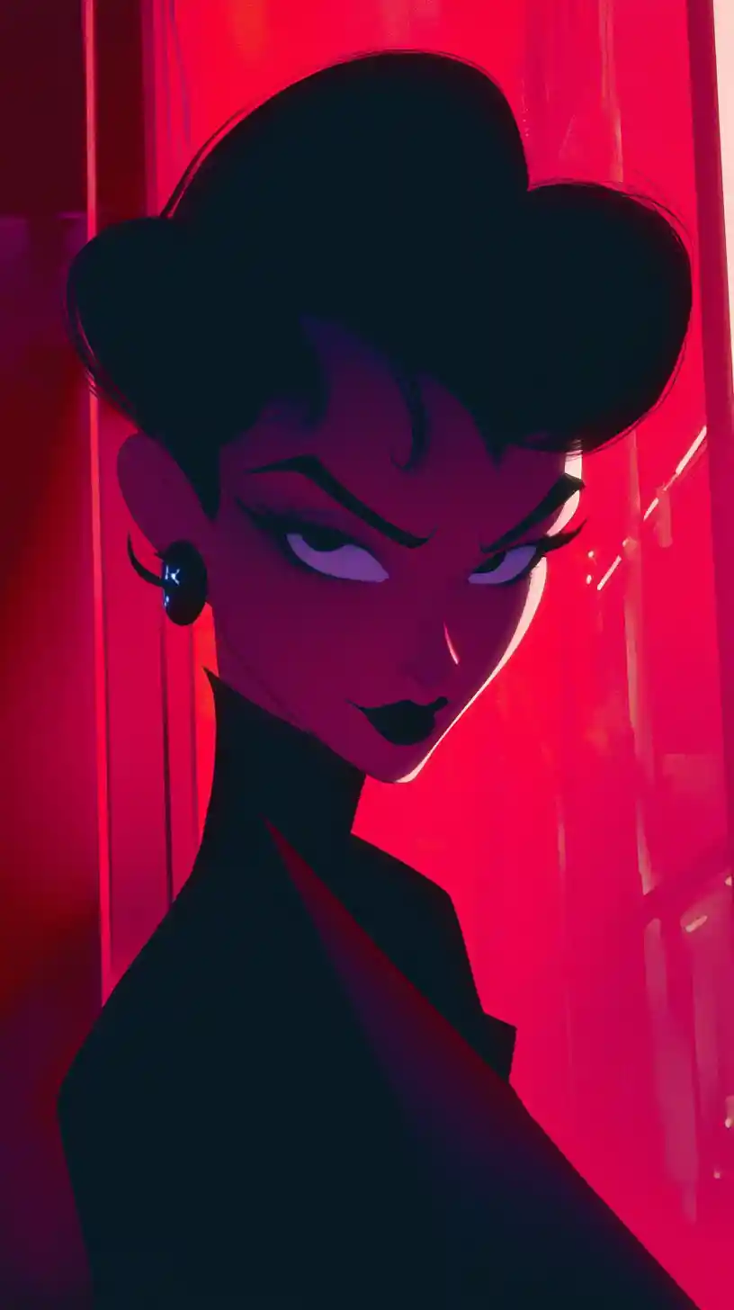 Nineties anime style woman with playful expressive face