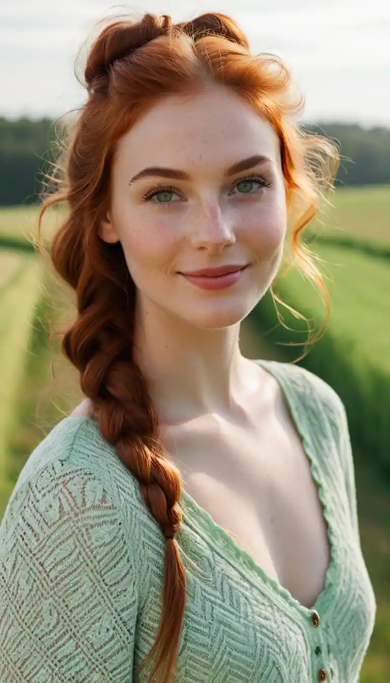 Joyful red haired woman in a full body outdoor portrait
