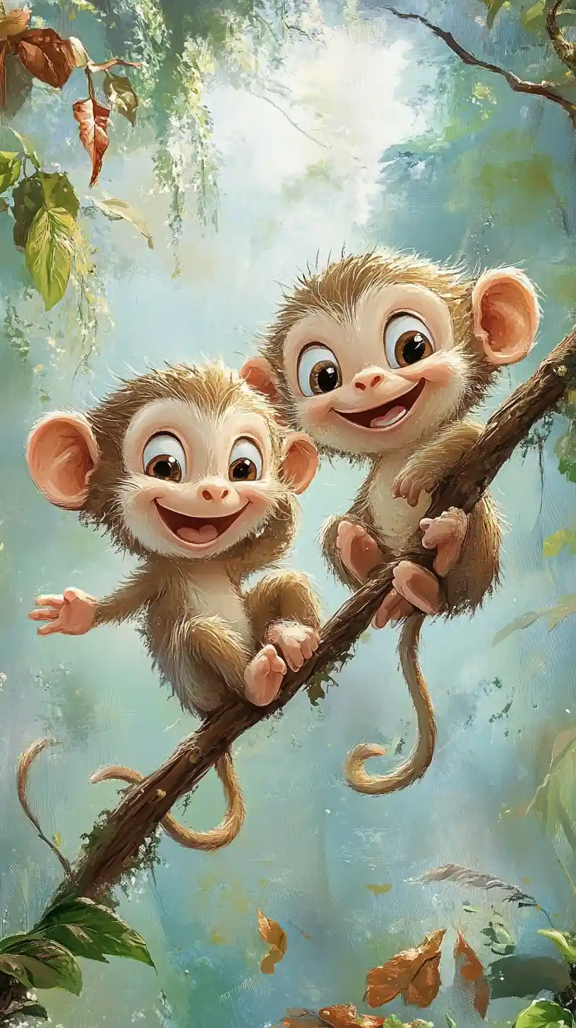 Cartoon lemmings and playful monkeys in a fun scene
