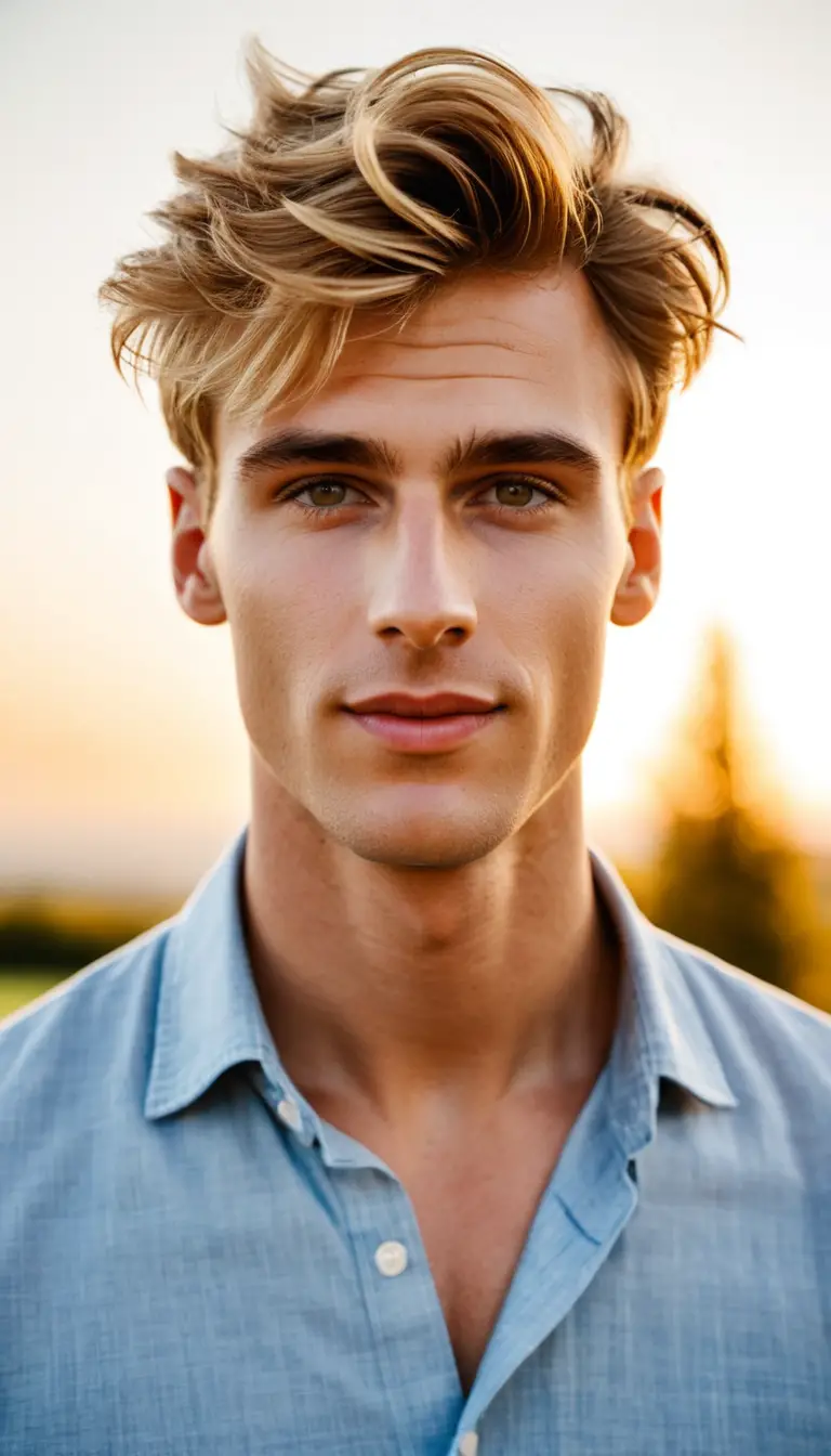 Confident young man in sunlight outdoor portrait photography