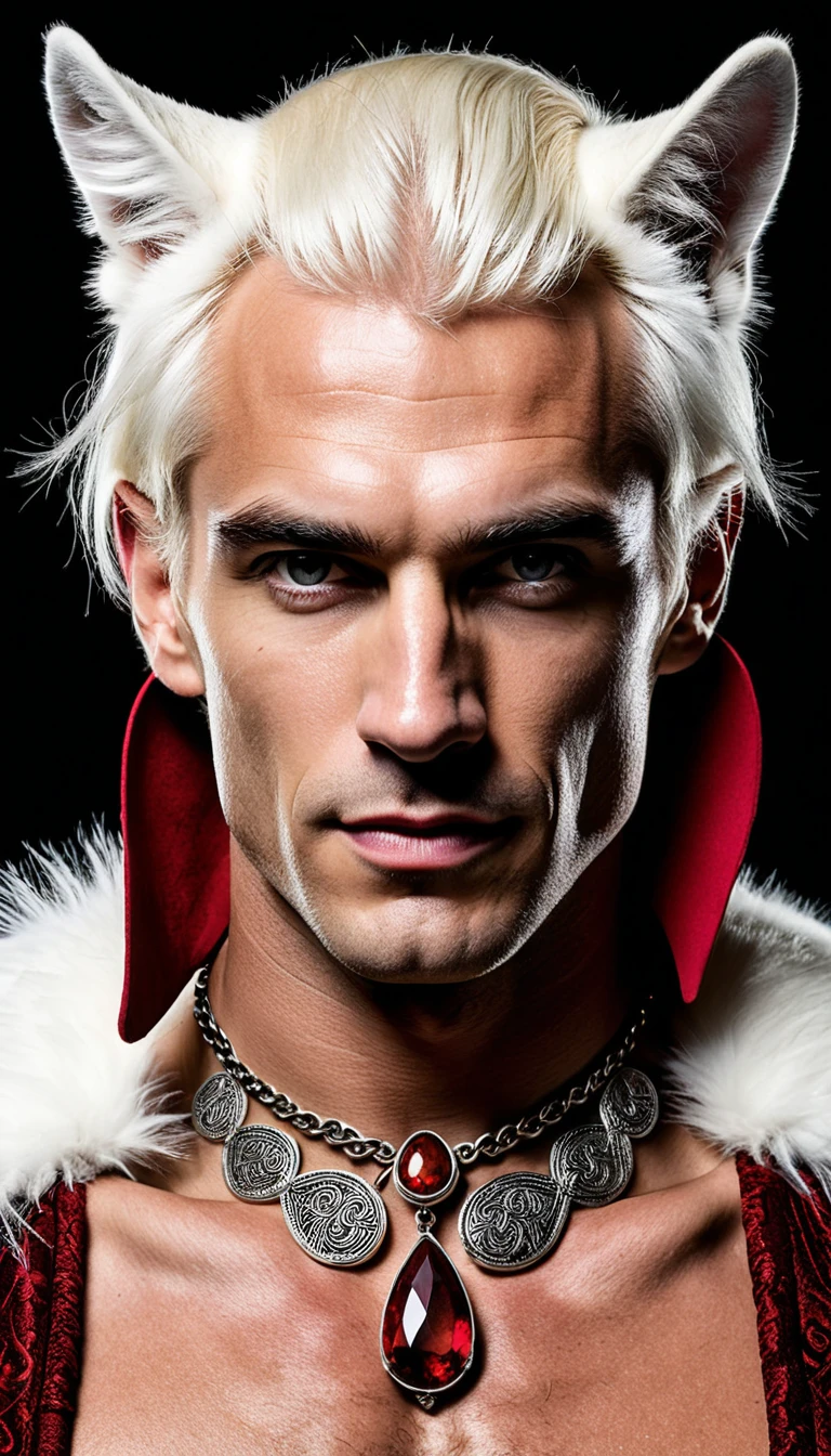 Fantasy man with two toned hair in outdoor portrait