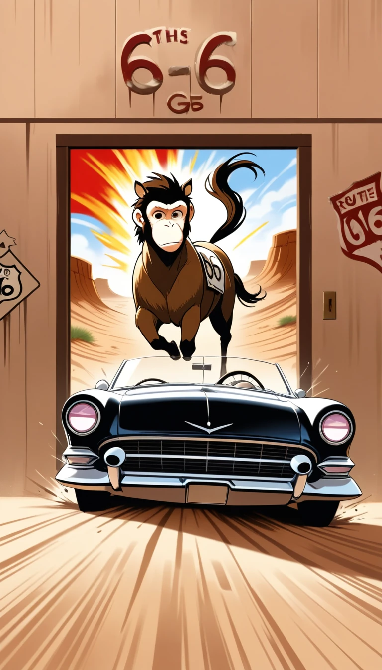 Comic mural of cowboy and horse on truck rear doors