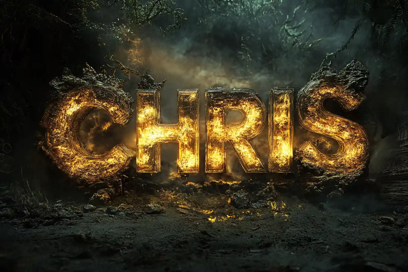 Glowing double exposure glass letters in mystical landscape