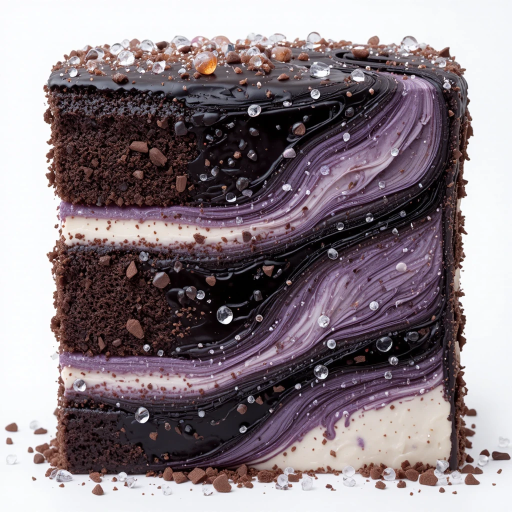 Four tier chocolate and caramel cake with dark purple theme
