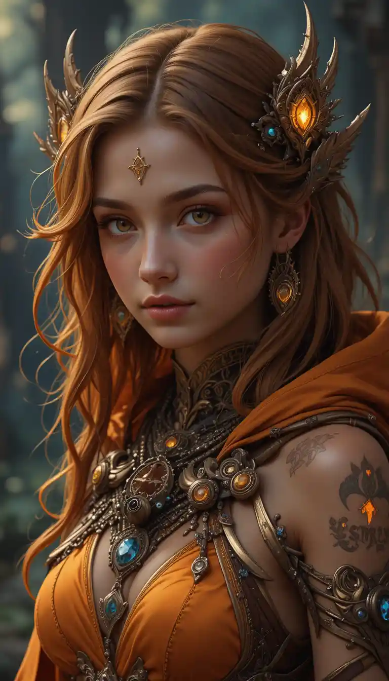 Young horned anime summoner girl in fantasy outfit