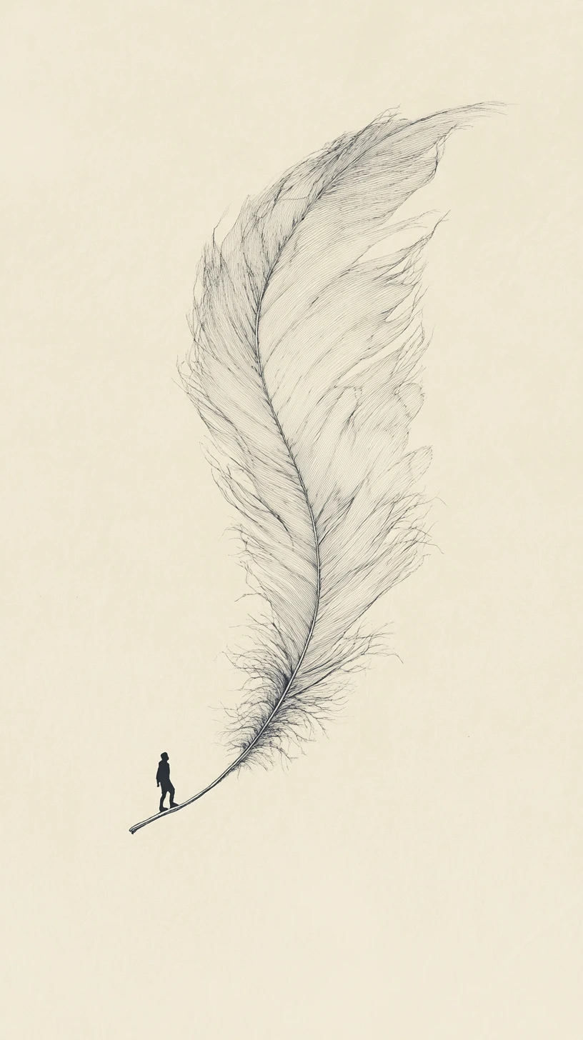 Giant floating feather bending a surreal warped landscape