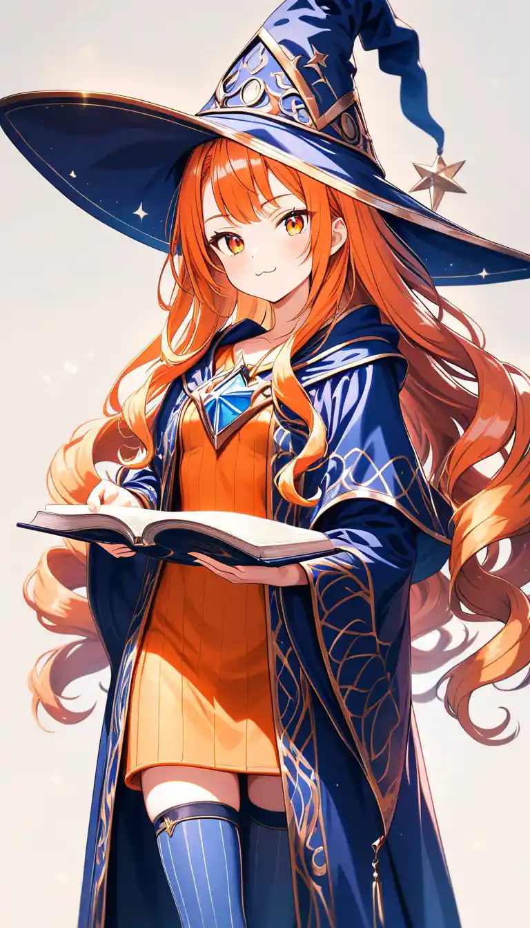 Cute orange haired wizard girl in flowing dress