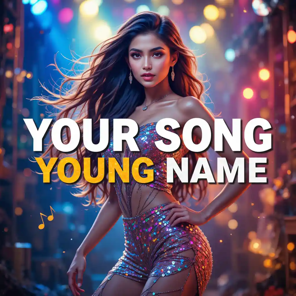 Bollywood dance thumbnail with confident woman and neon lights