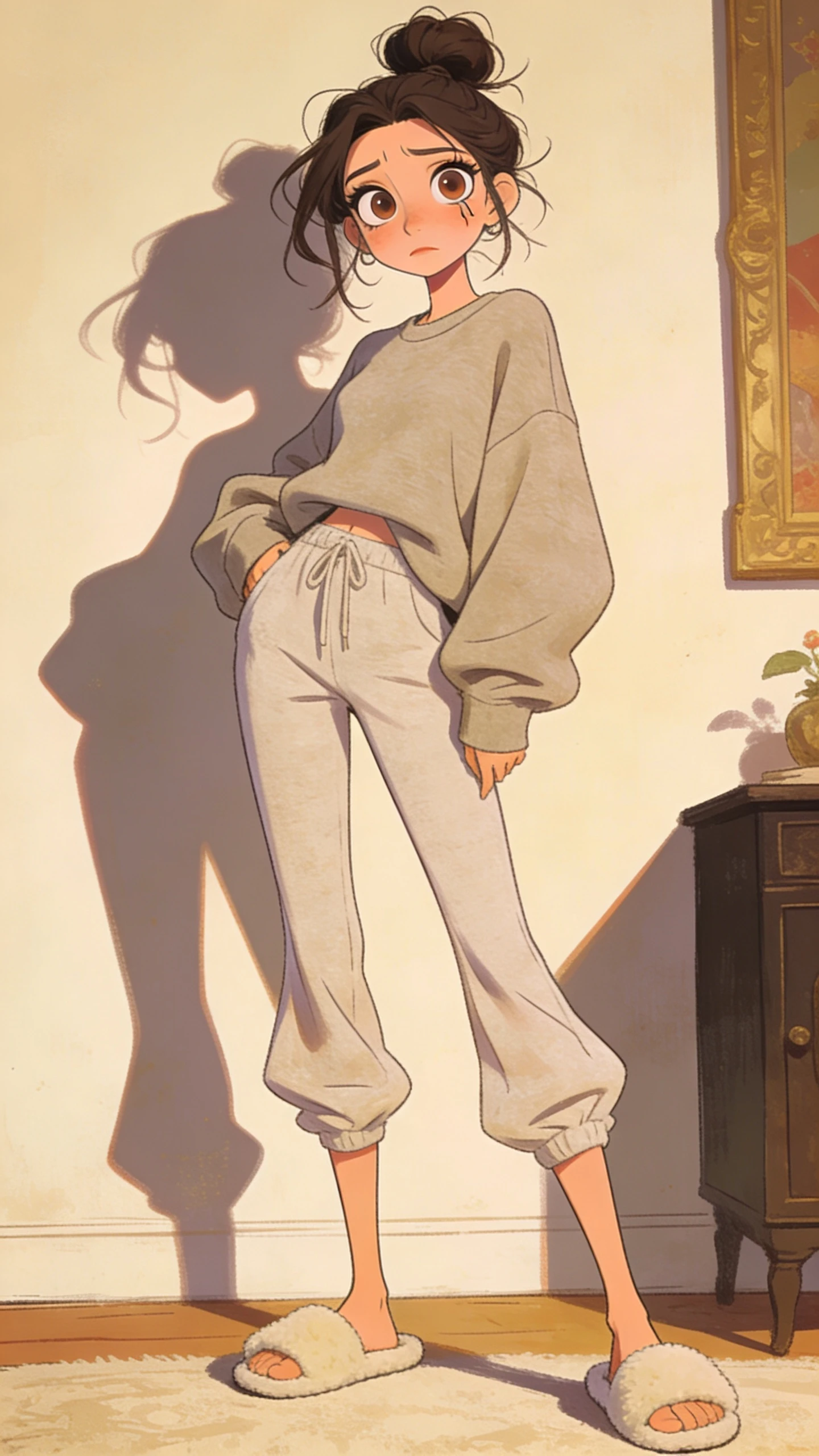 Stylized female character in cozy weekend loungewear illustration
