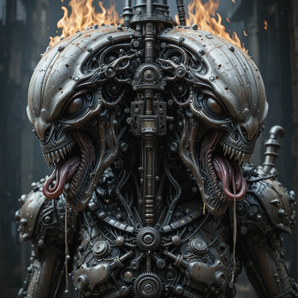 Terrifying Two Head Monster Alien With Burnt Tongues Close Up