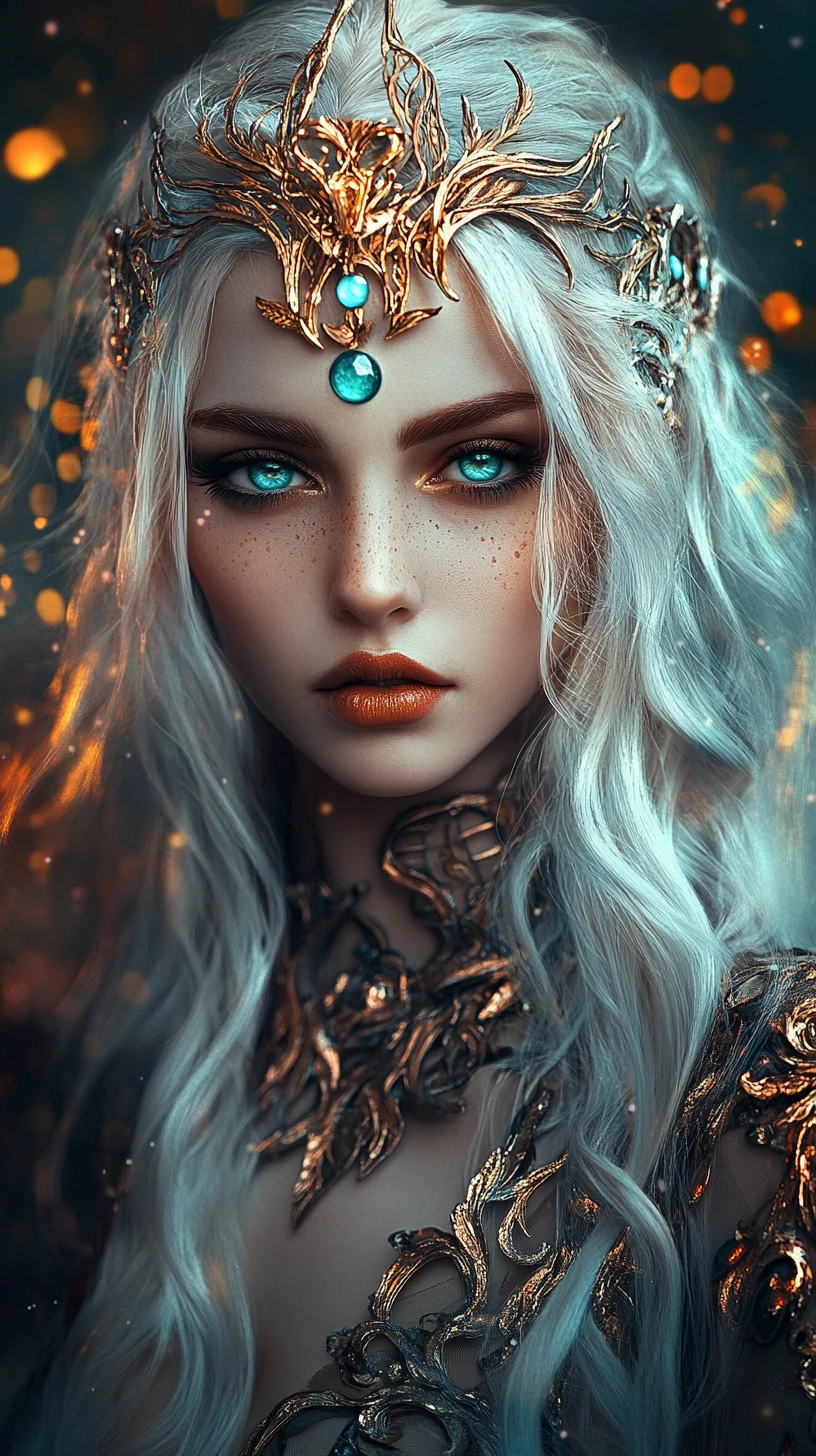 Ethereal fantasy woman with jeweled headdress and turquoise glow