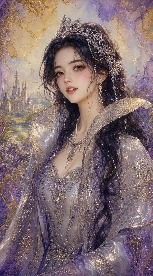 Fantasy princess portrait in jeweled silver gown