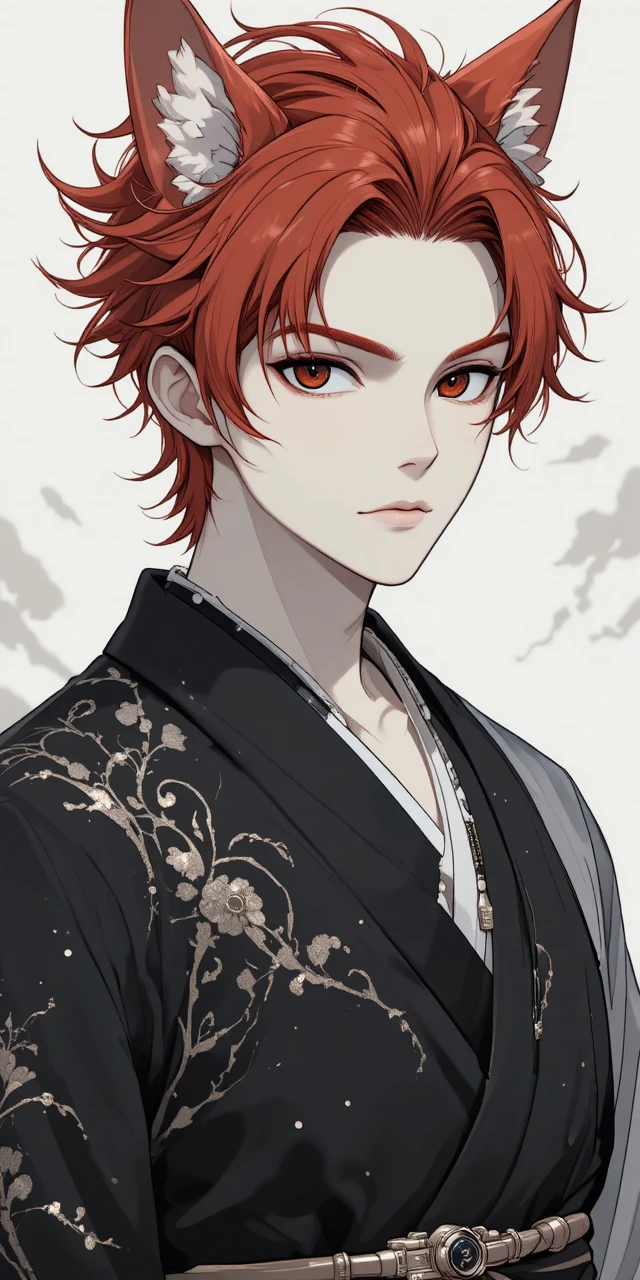 Anime man in modern black and white mystical kimono