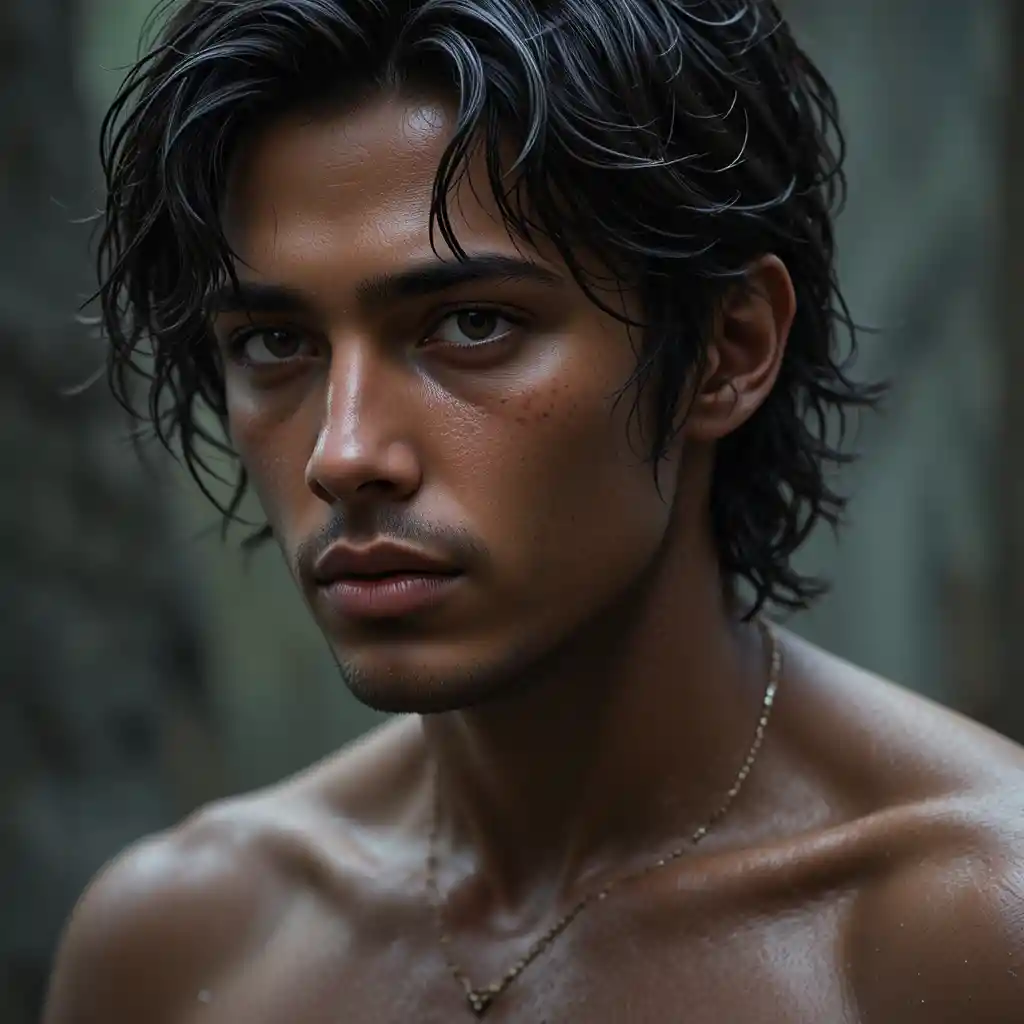 Young tanned man with dark hair and brown eyes