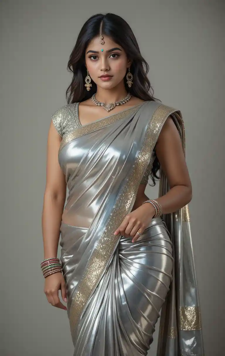 Tamil woman in saree with bare midriff and blouse
