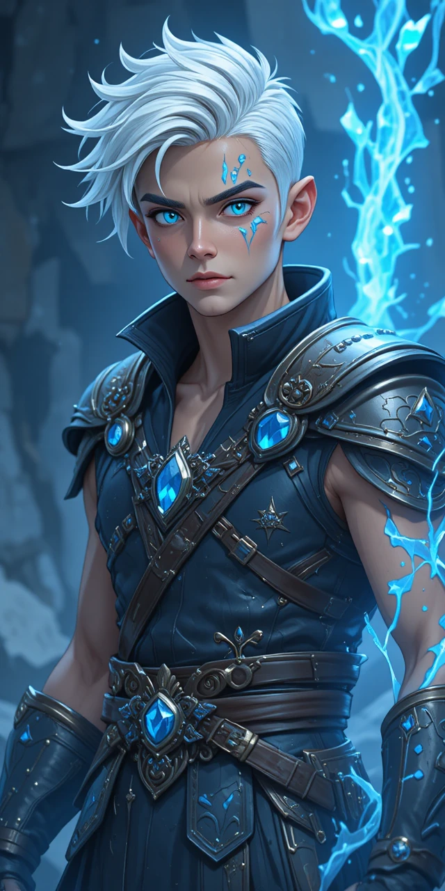 Young anime forge mage with icy phoenix heritage