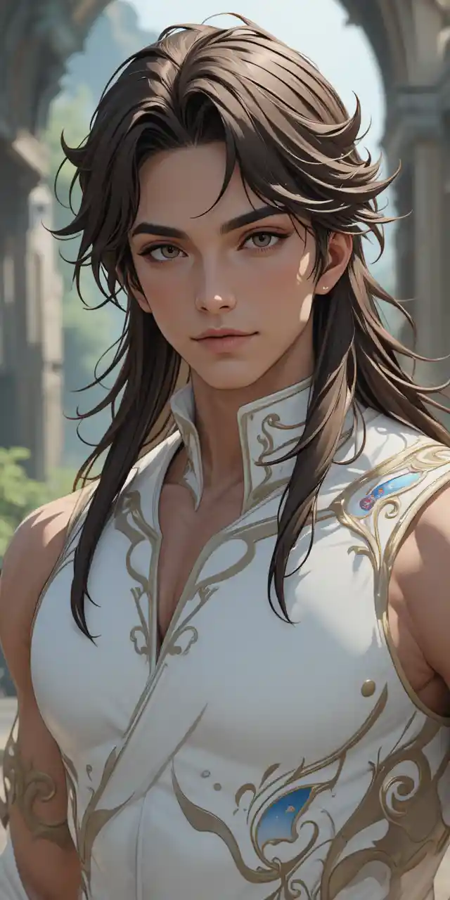 Tall athletic anime man with dark hair and dragon outfit