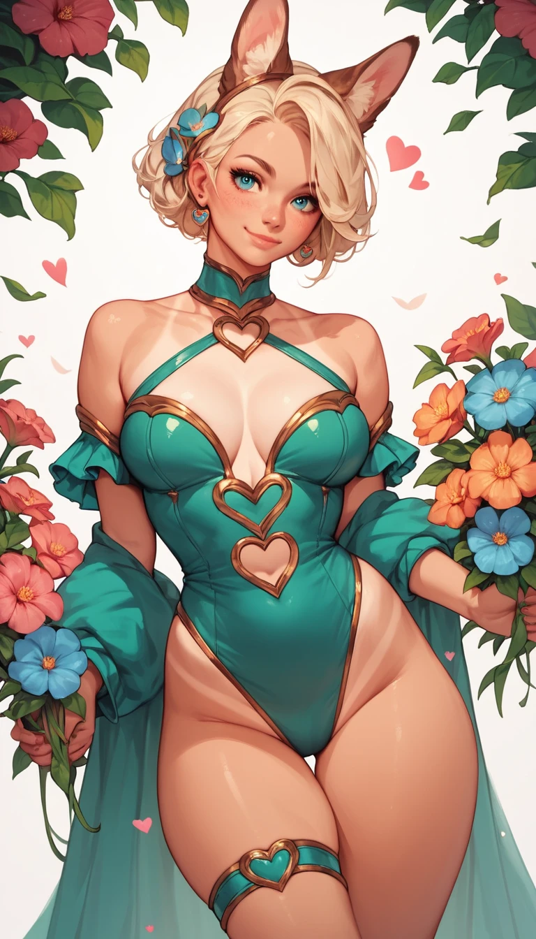 Smiling girl with heart motif on neutral background