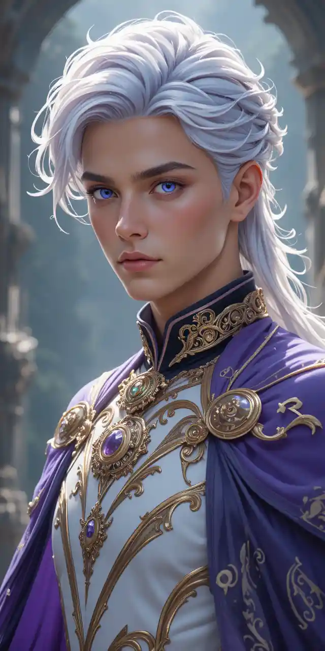 Elegant anime eliatrope man in ornate fantasy robes