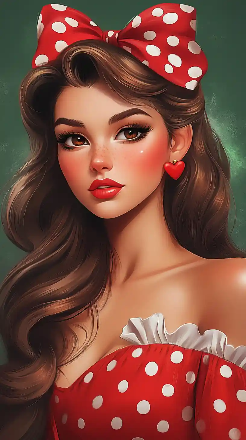 Stylized girl portrait with red polka dot dress and bow