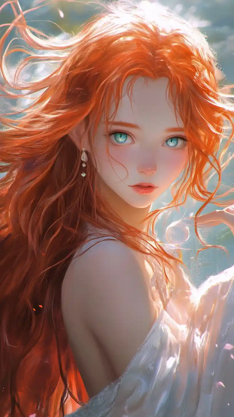 Elf girl hugging a white dragon in soft fantasy light