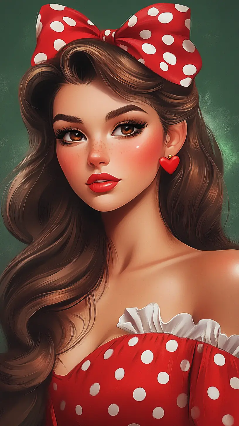 Stylized girl portrait with red polka dot dress and bow