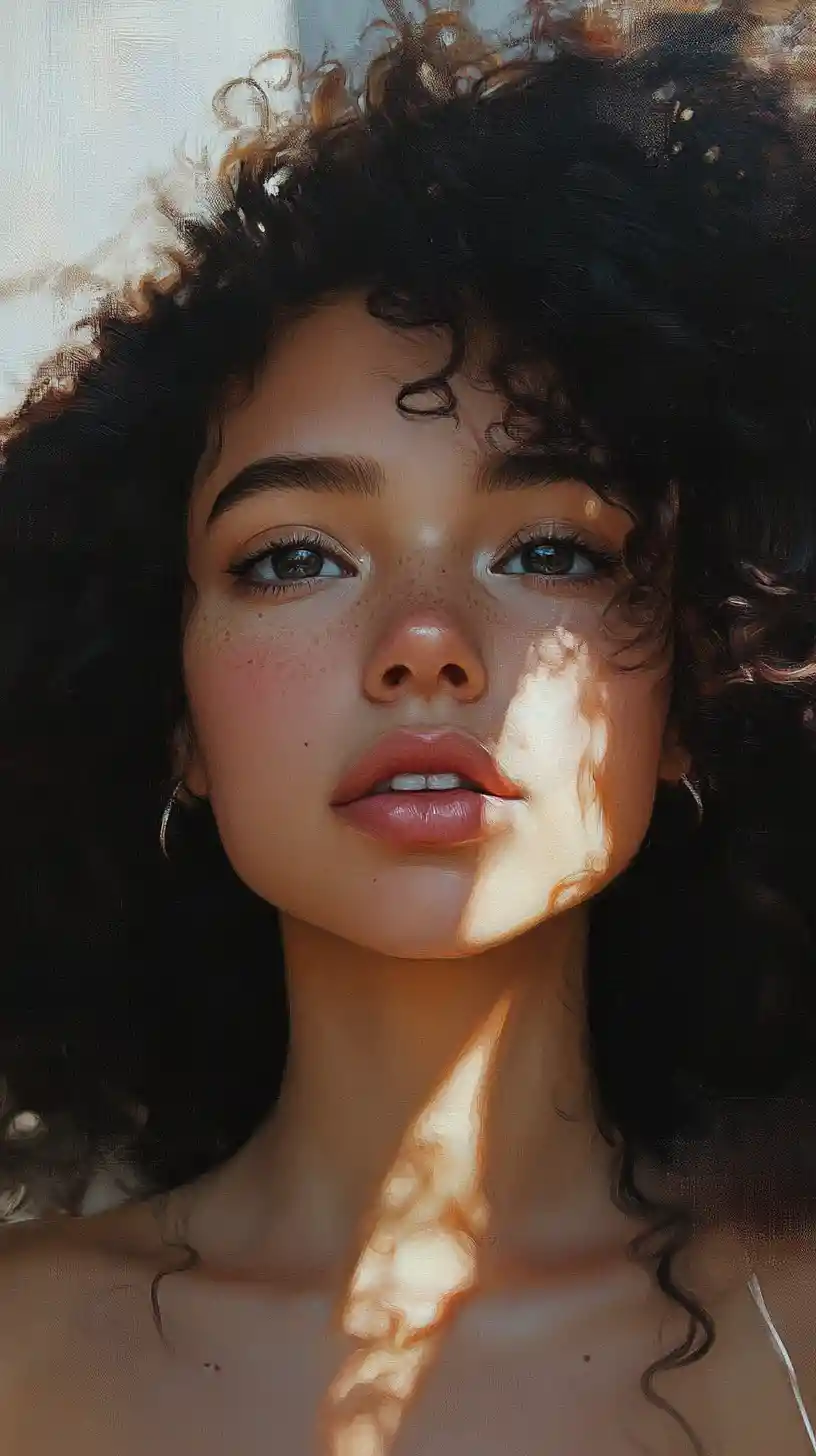 Dreamy extreme close up portrait of a freckled girl