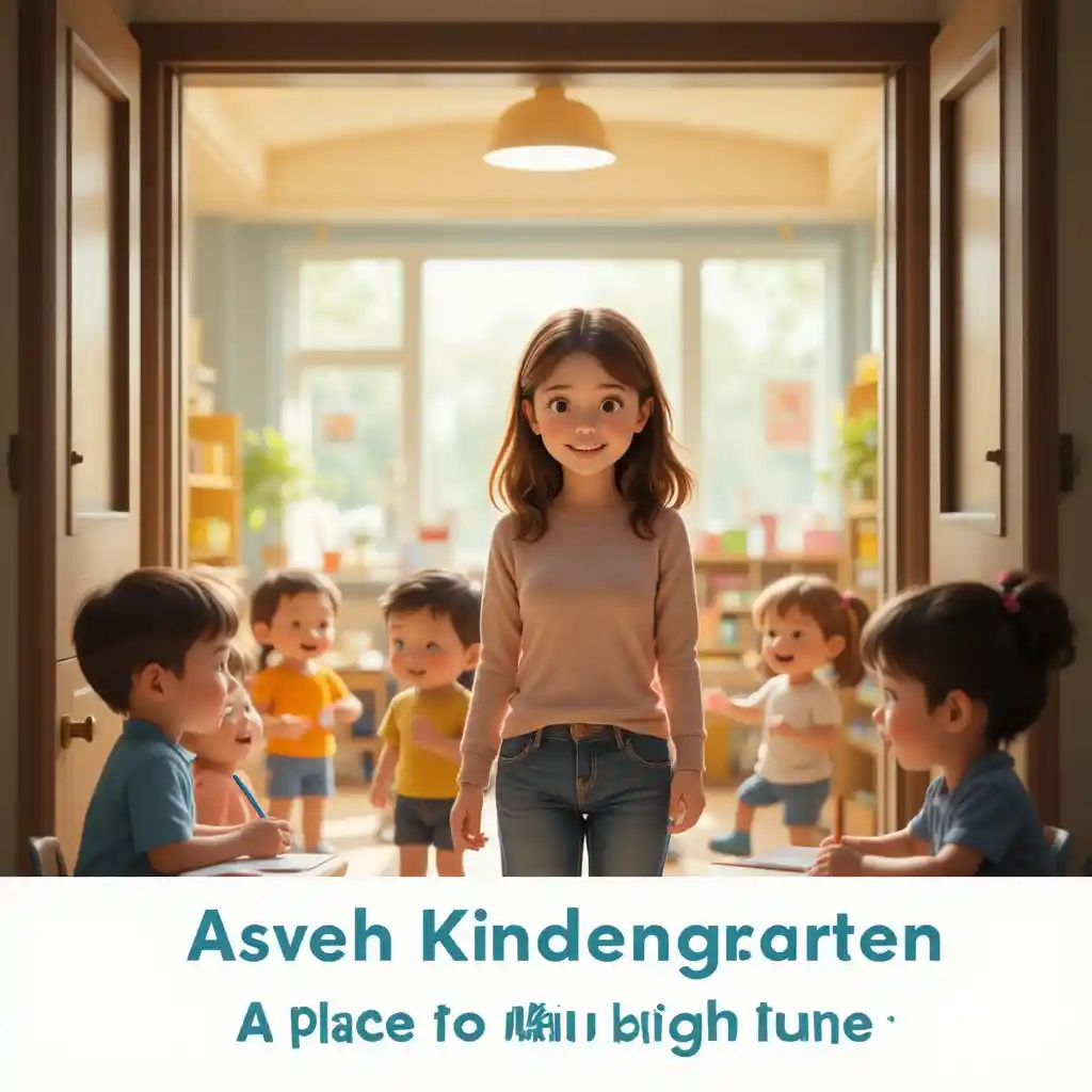Mother And Child Welcomed At Bright Kindergarten Entrance
