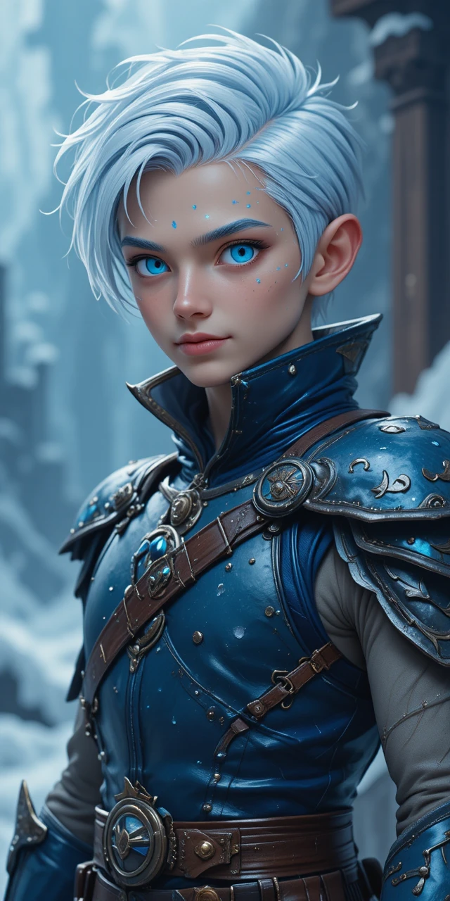 Young anime forge mage with icy phoenix heritage