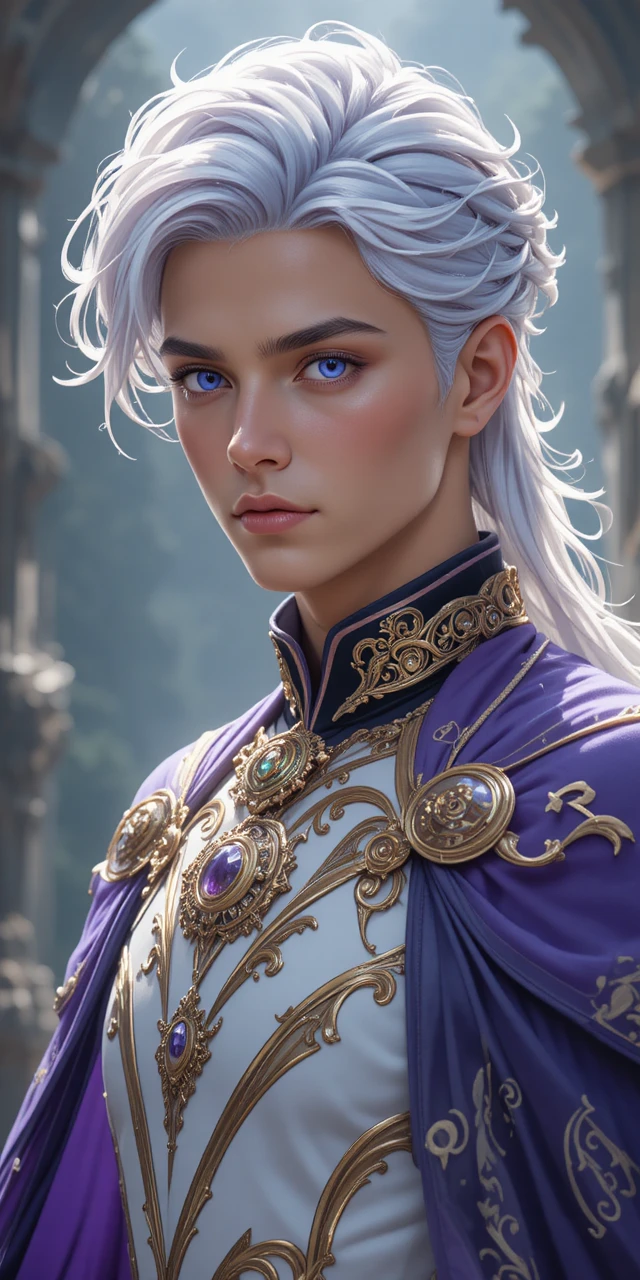 Elegant anime eliatrope man in ornate fantasy robes