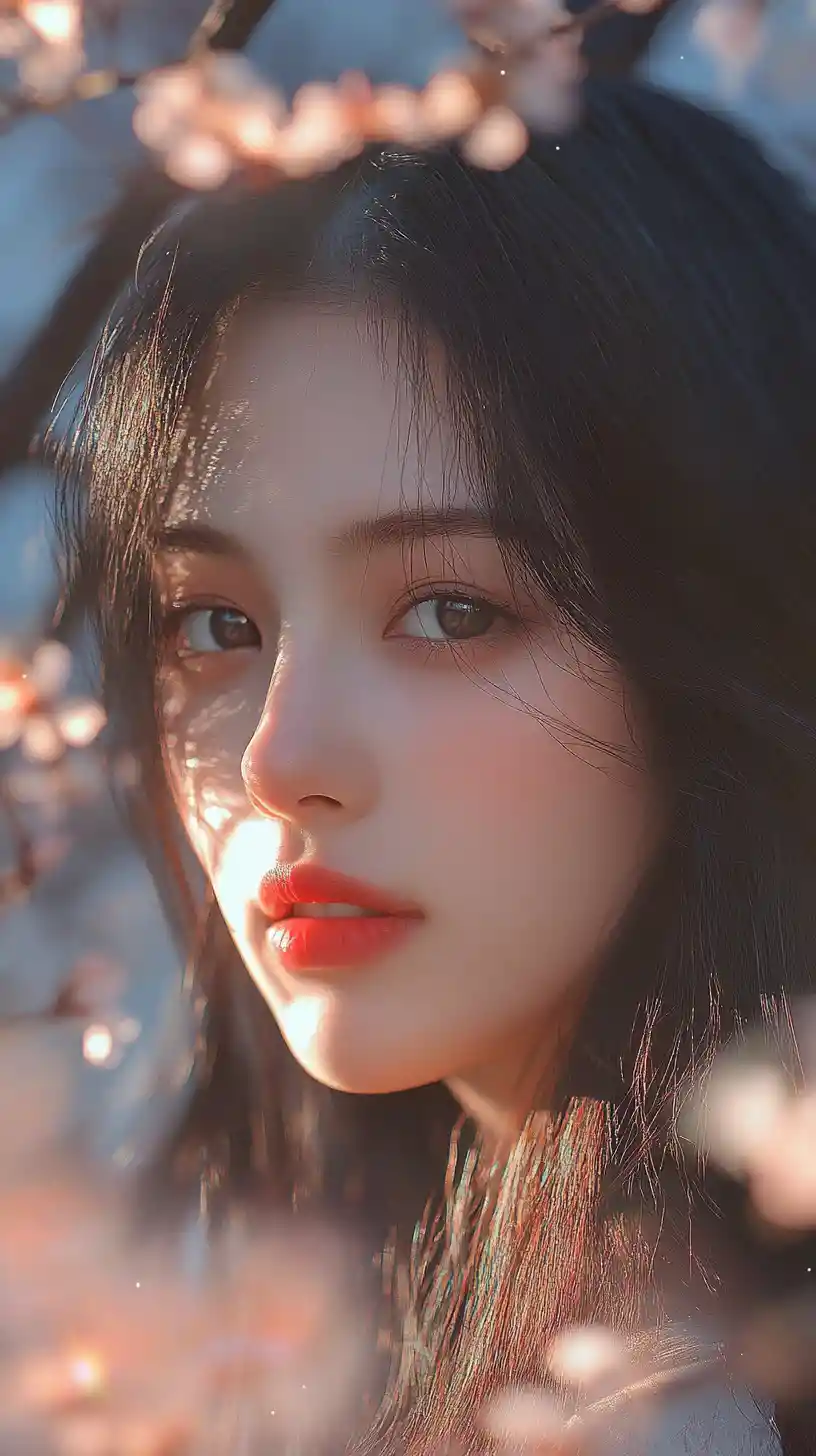 Dreamy anime girl in a glowing cherry blossom garden