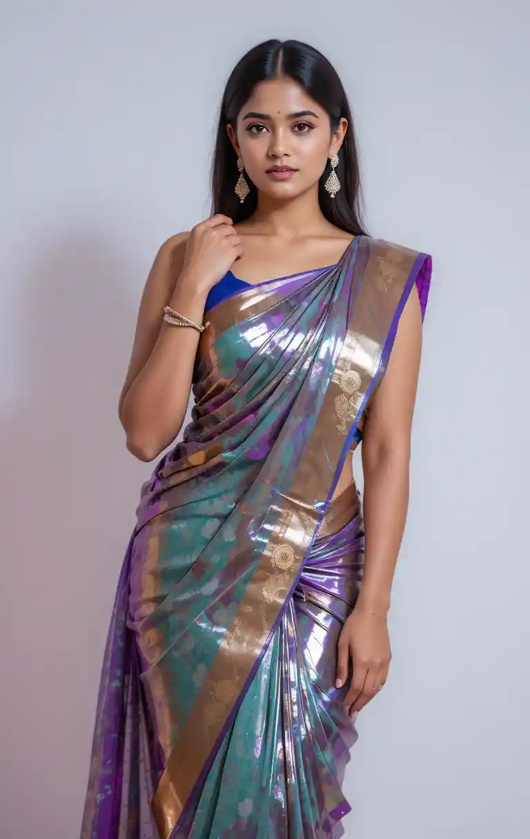 Full body woman in saree with exposed midriff