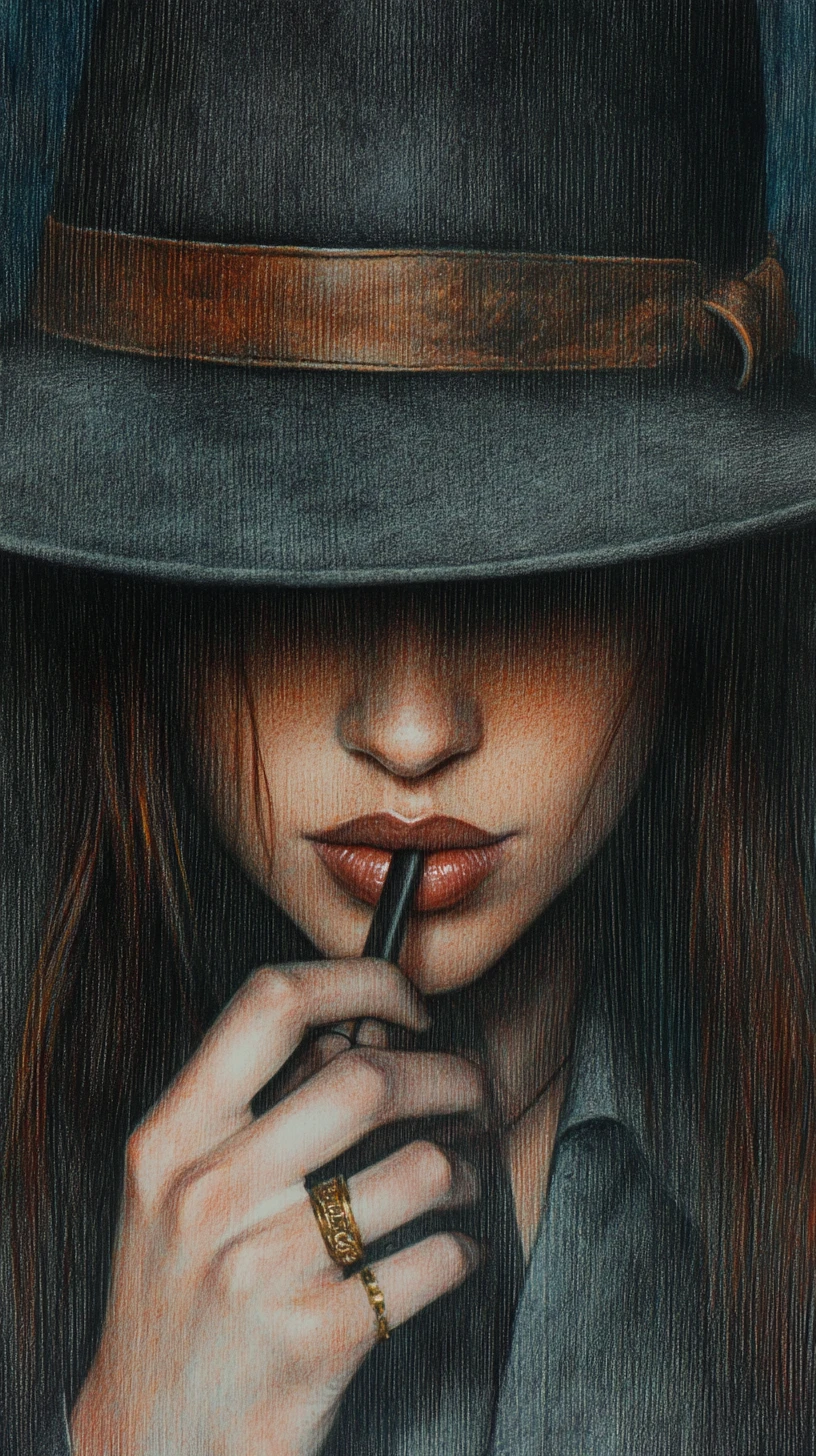 Mysterious woman in fedora with cigarette holder portrait