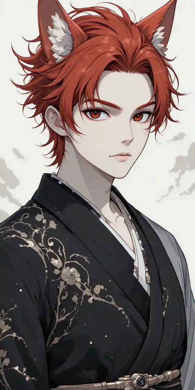 Anime-Mann im modernen schwarz-weißen mystischen Kimono