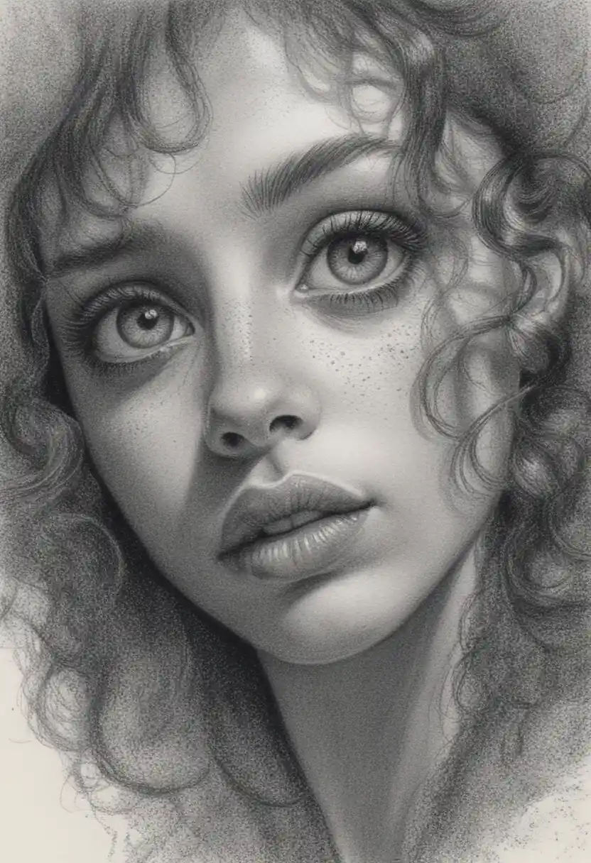 Dreamy freckled girl in extreme close up portrait