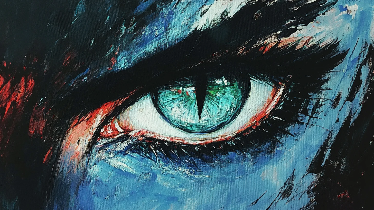 Ilustración de ojo de gato feroz con mirada mortal y afilada