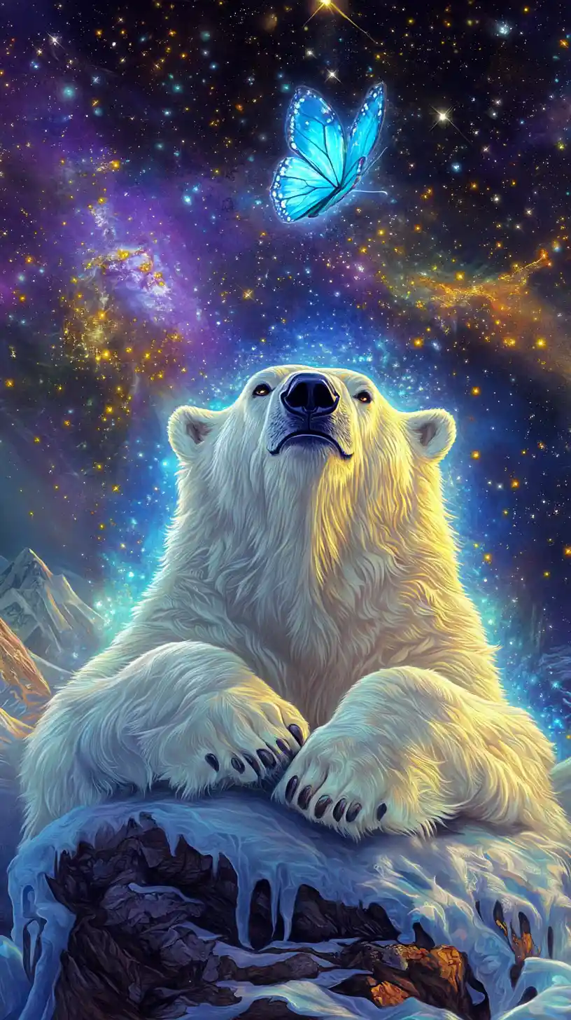 Mystischer Eisbär unter Sternen am kosmischen Nachthimmel