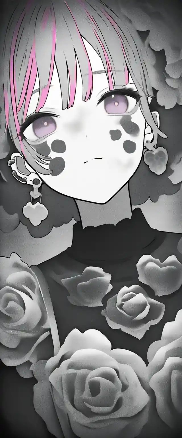 Ragazza anime gotica con orecchie da gatto in abito da maid con balze