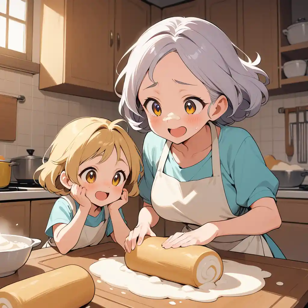 Grandmother And Granddaughter Baking Together In A Warm Kitchen